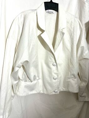 Vintage David Lerner White Cropped Button-Front Blazer